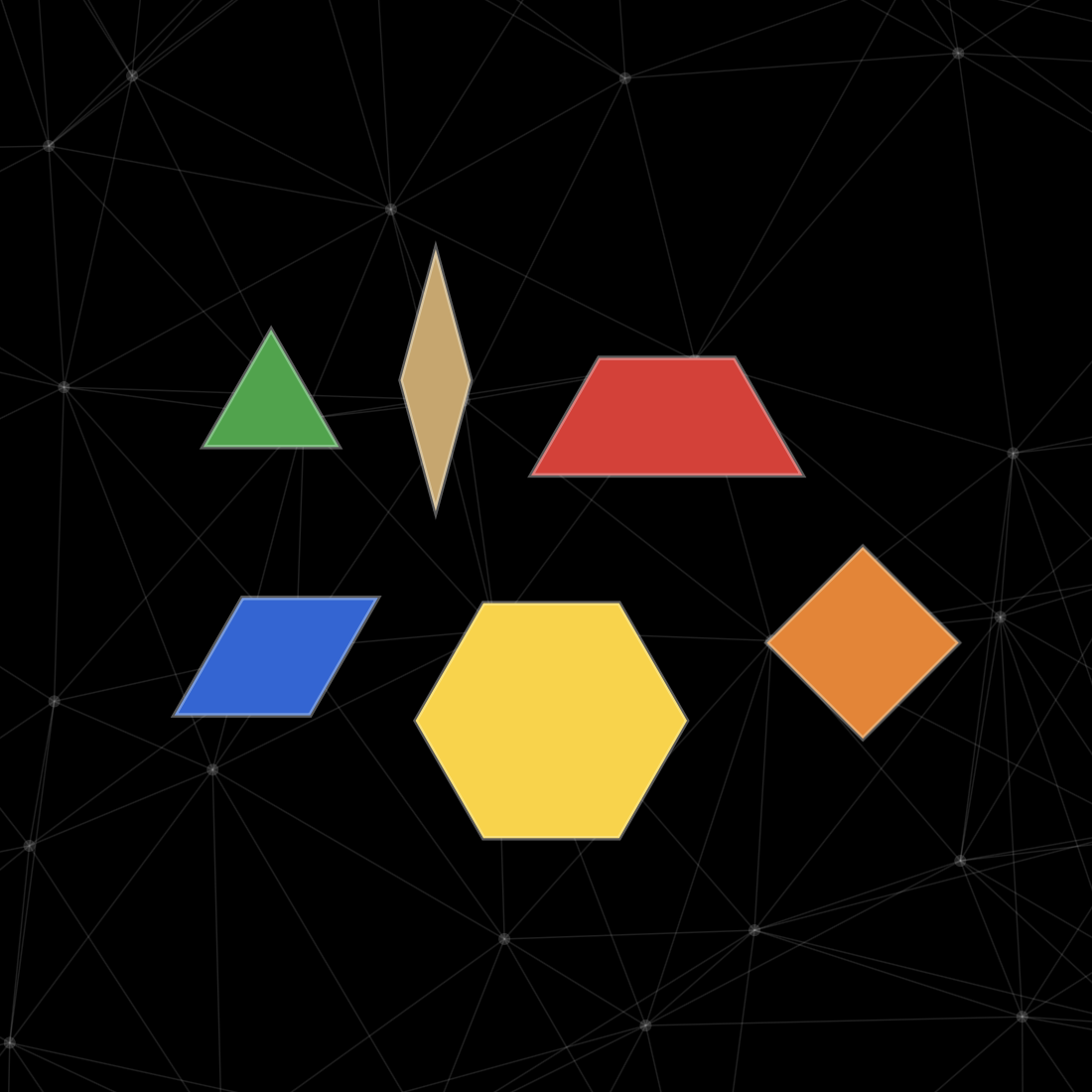 Mosaic tile family — six shapes on a 60° angle grid